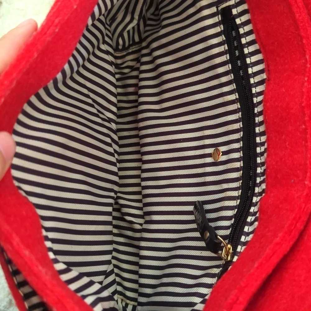 Kate Spade Red Wool & Patient Leather Shoulder Bag